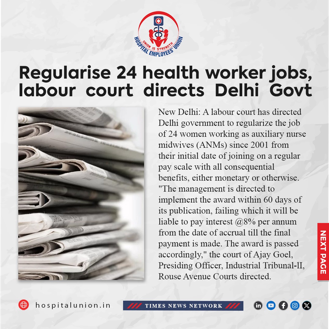 Regularise 24 health worker jobs labour court directs Delhi Govt